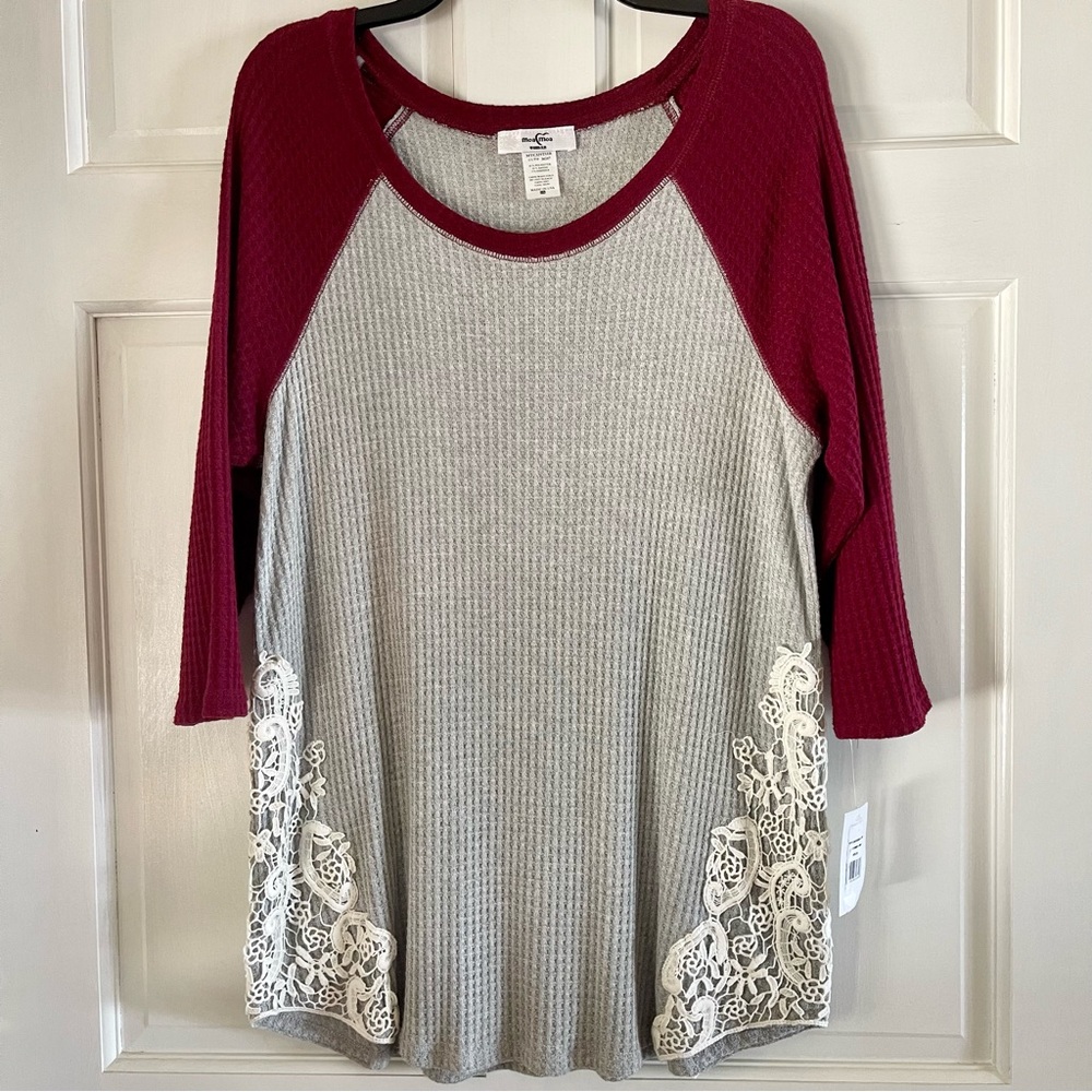 MoaMoa Woman Plus Size Scoop Neck 3/4 Sleeve Top 2X